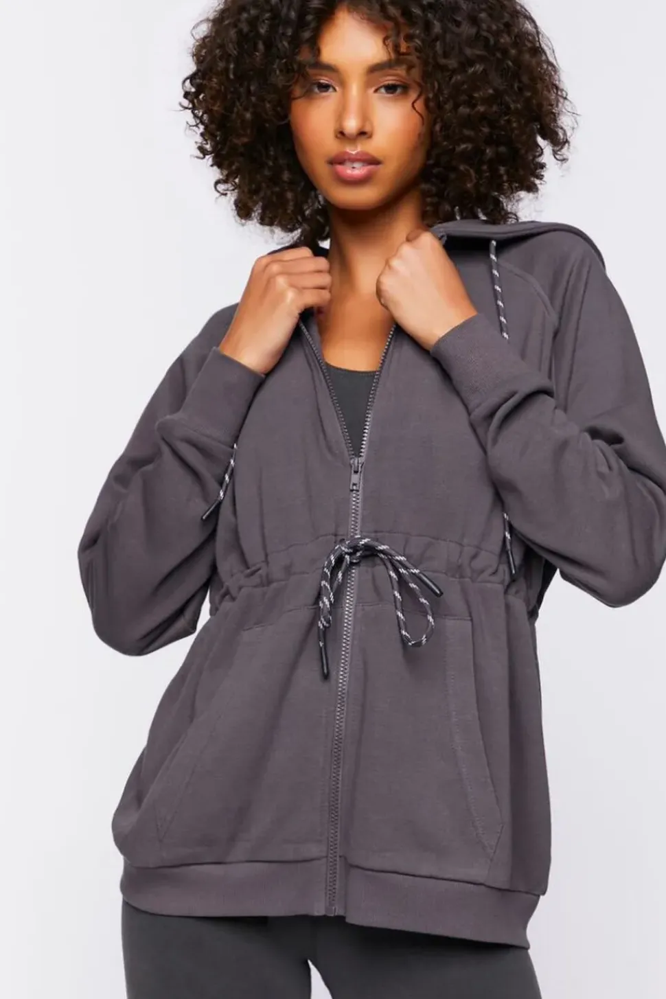 Active Drawstring Zip-Up Hoodie