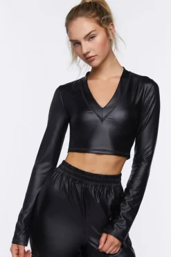 Active Faux Leather Crop Top