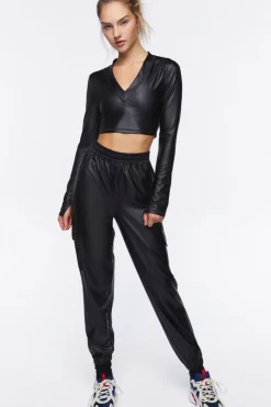 Active Faux Leather Crop Top