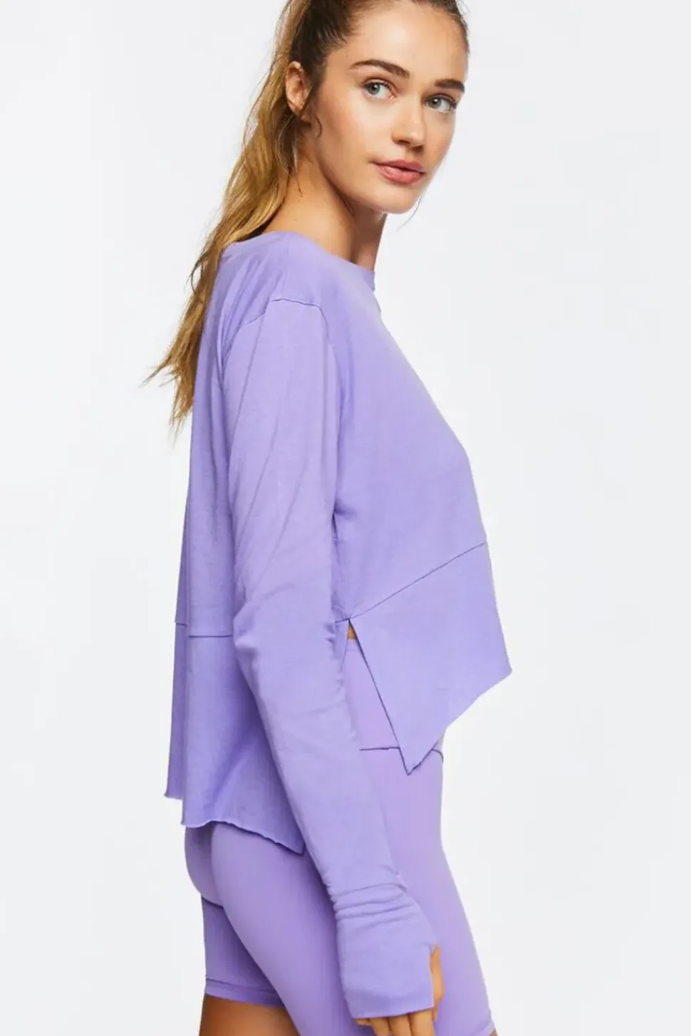 Active Long-Sleeve Raw-Cut Top