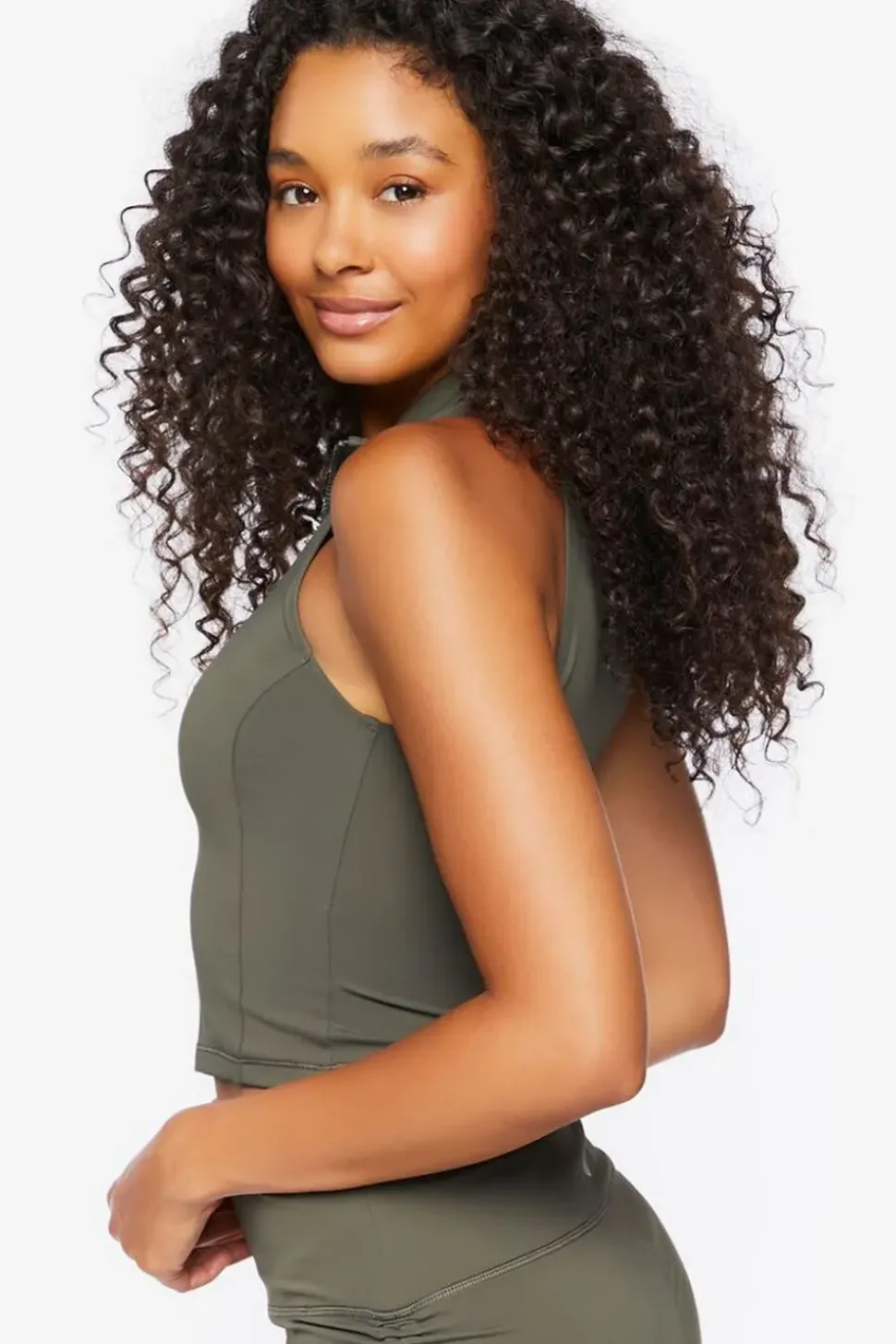 Active Mock Neck Zip-Up Crop Top