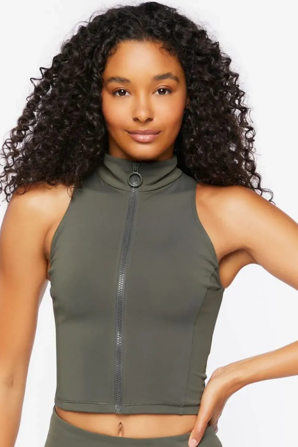 Active Mock Neck Zip-Up Crop Top