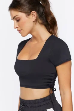 Active Ruched Drawstring Crop Top