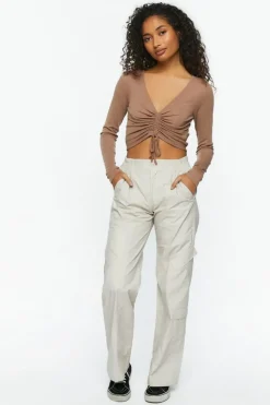 Active Ruched Drawstring Crop Top