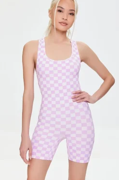 Active Seamless Checkered Print Cutout Romper
