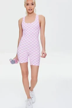 Active Seamless Checkered Print Cutout Romper