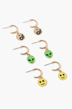 Alien Charm Hoop Earring Set