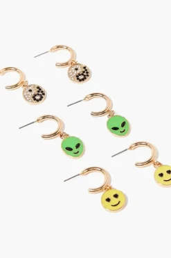 Alien Charm Hoop Earring Set