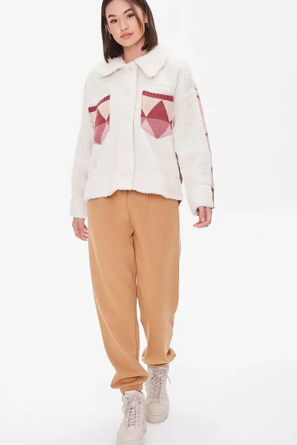 Argyle Faux Shearling Jacket