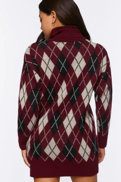 Argyle Turtleneck Mini Sweater Dress