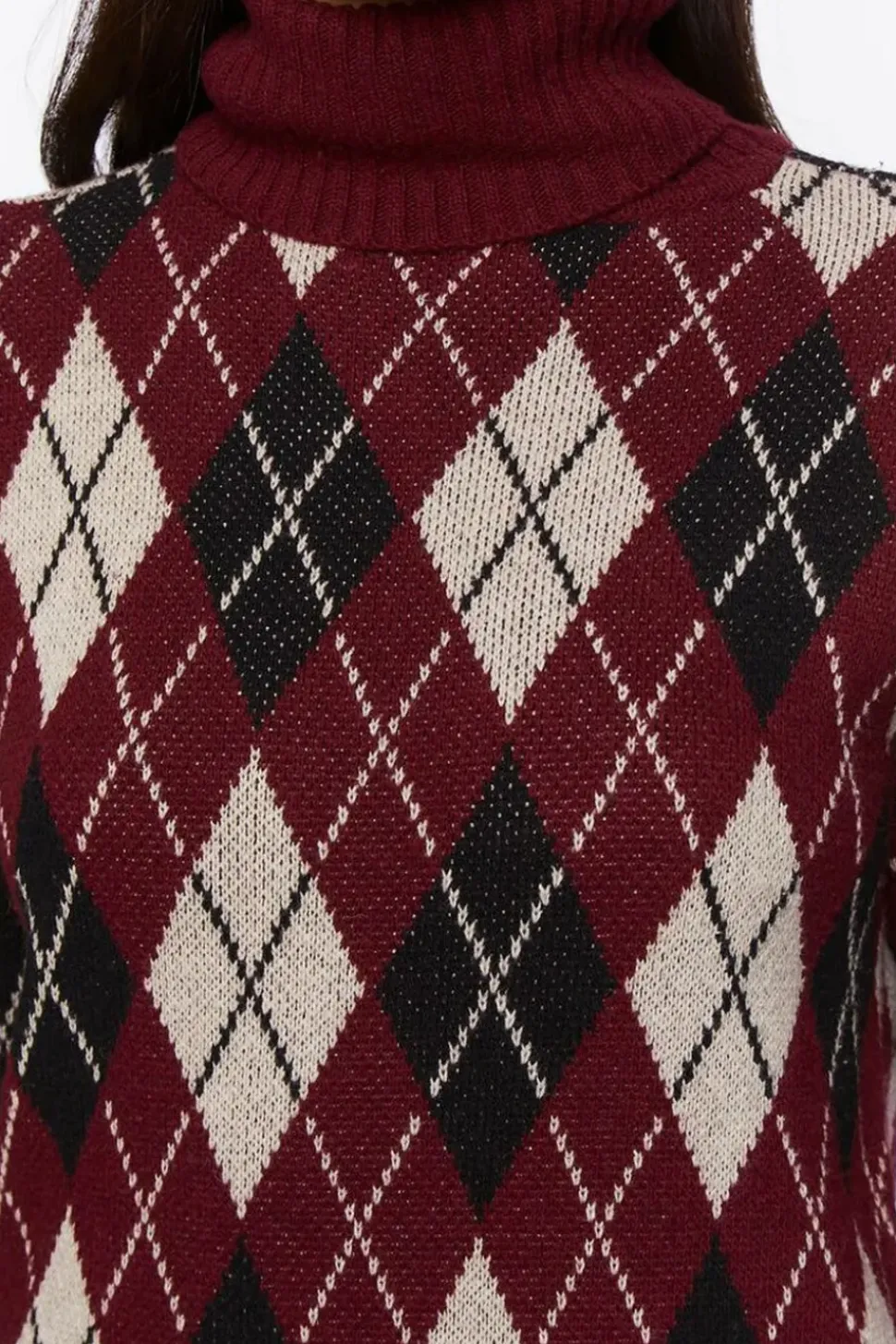Argyle Turtleneck Mini Sweater Dress