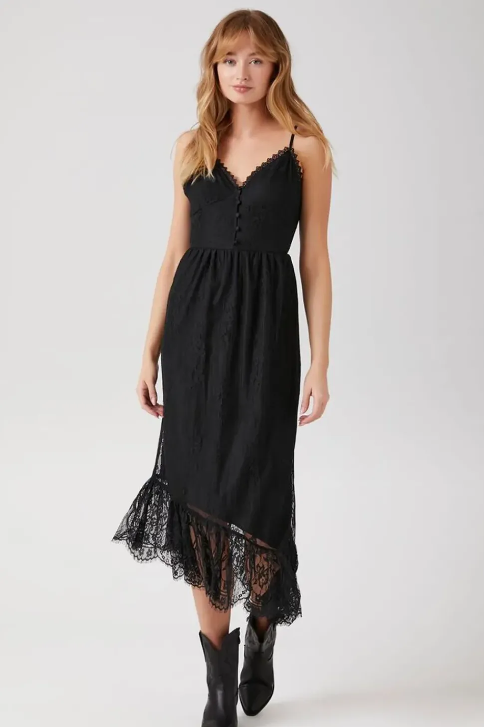 Asymmetrical Lace Midi Dress