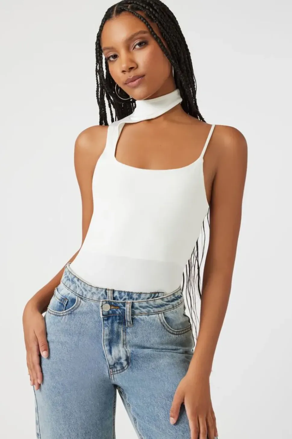 Asymmetrical Mock Neck Cami Bodysuit