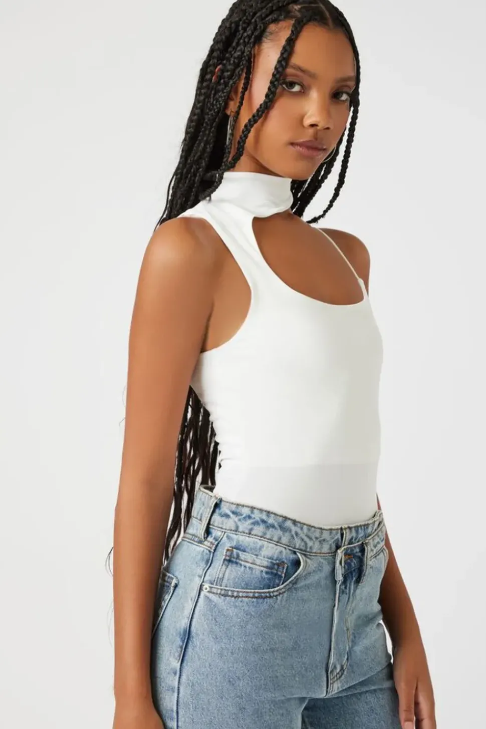 Asymmetrical Mock Neck Cami Bodysuit