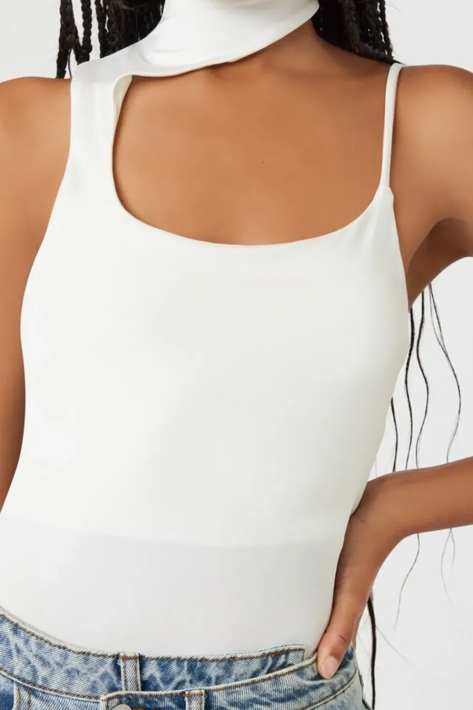 Asymmetrical Mock Neck Cami Bodysuit