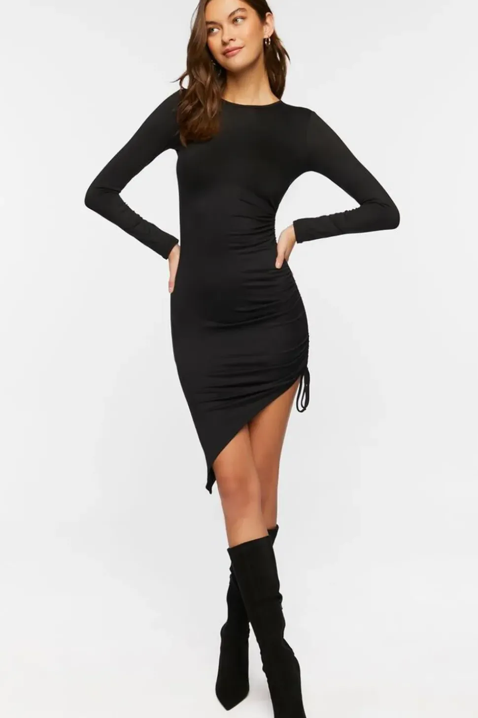 Asymmetrical Ruched Drawstring Dress