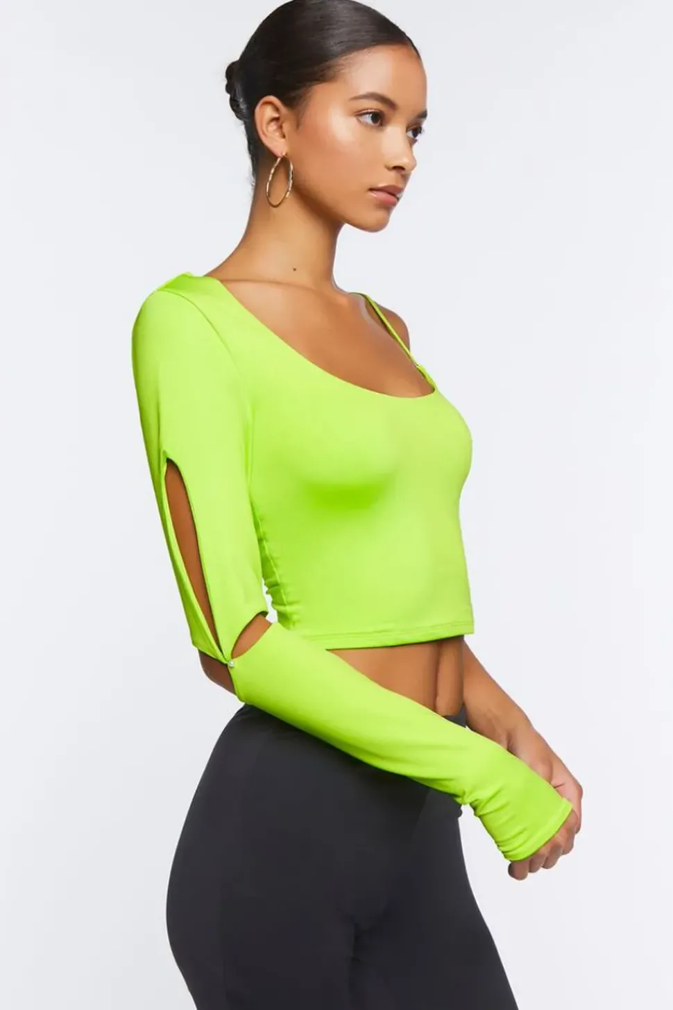 Asymmetrical-Sleeve Crop Top