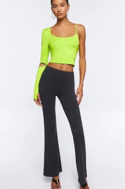 Asymmetrical-Sleeve Crop Top