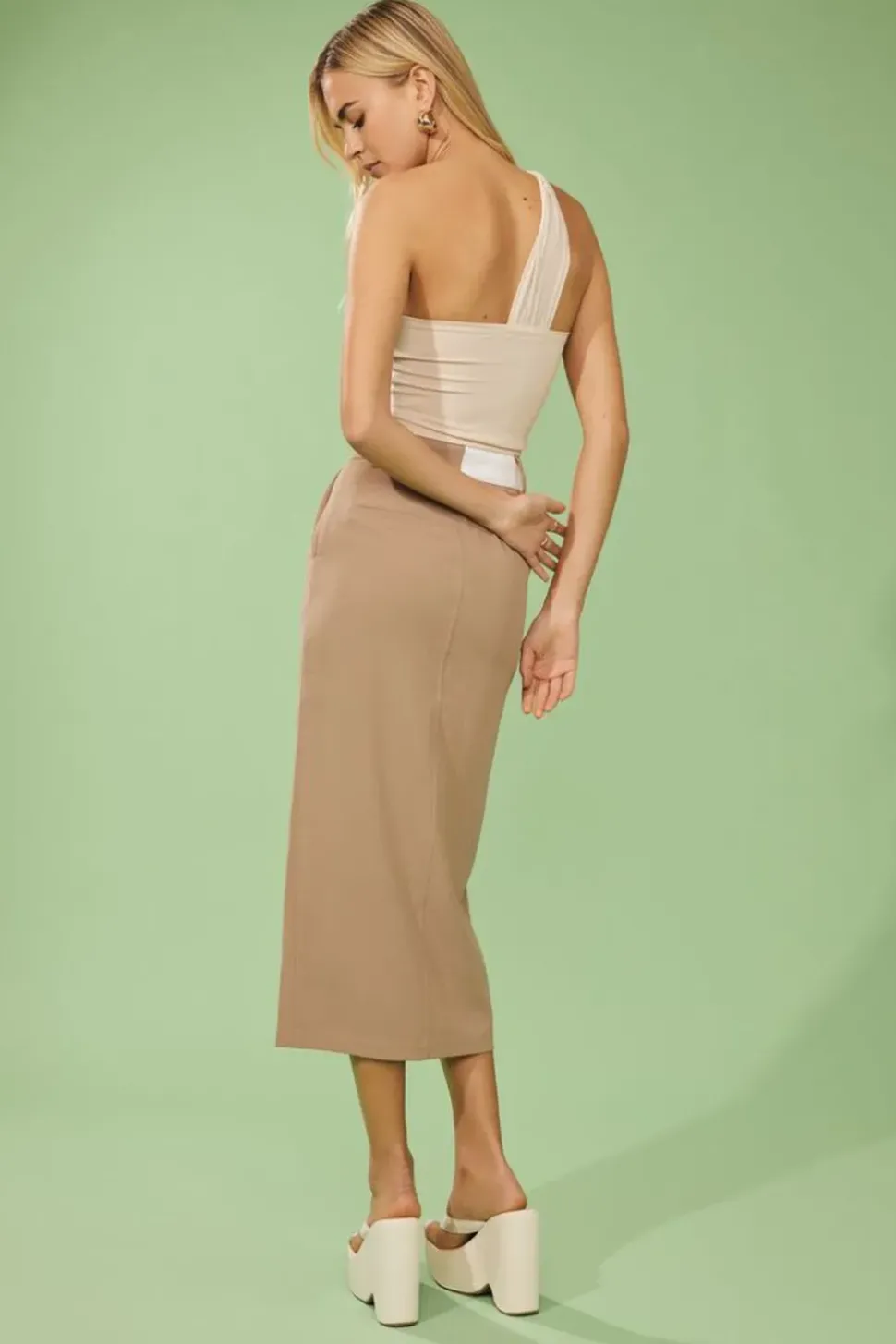 Asymmetrical Split-Hem Midi Skirt