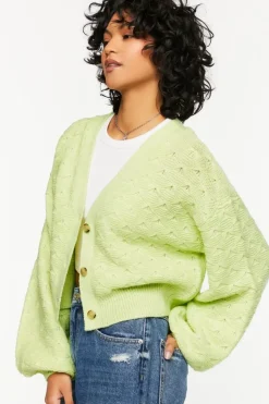 Balloon-Sleeve Cardigan Sweater