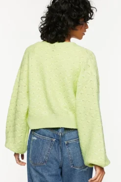 Balloon-Sleeve Cardigan Sweater