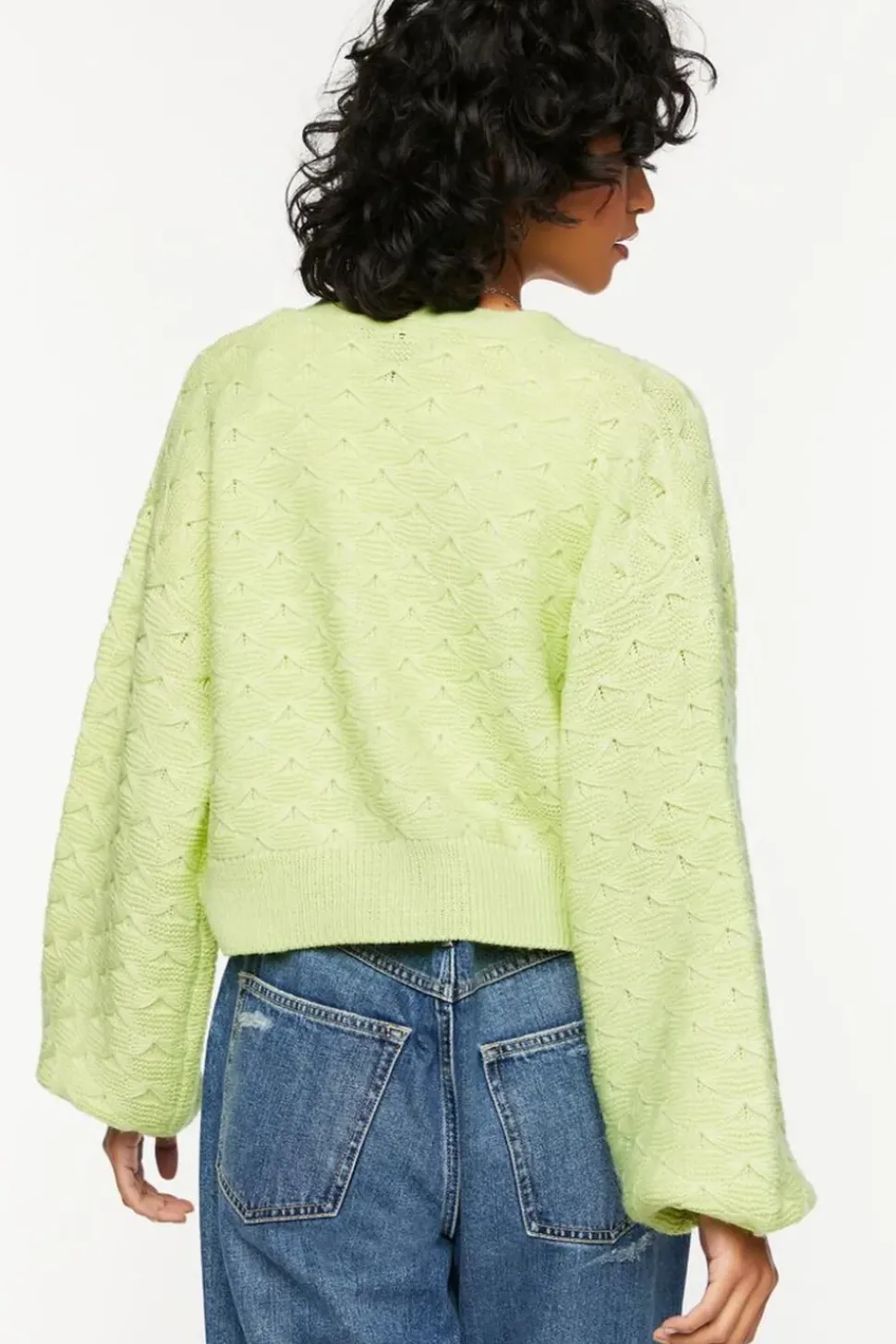 Balloon-Sleeve Cardigan Sweater
