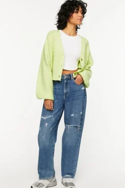 Balloon-Sleeve Cardigan Sweater