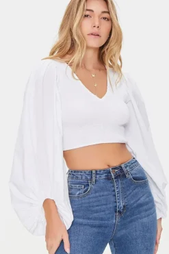 Balloon-Sleeve Crop Top