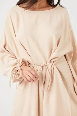 Balloon-Sleeve Drawstring Mini Dress