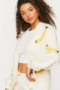 Banana Print Open-Front Cardigan Sweater