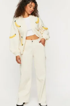 Banana Print Open-Front Cardigan Sweater