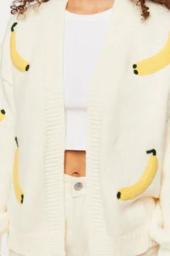 Banana Print Open-Front Cardigan Sweater