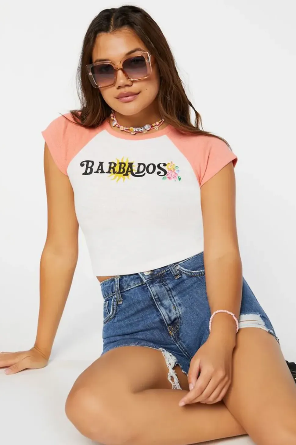Barbados Graphic Cropped Raglan Tee