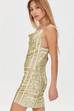 Baroque Print Satin Mini Dress