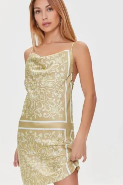 Baroque Print Satin Mini Dress
