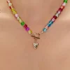 Beaded Heart Charm Toggle Necklace