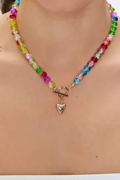 Beaded Heart Charm Toggle Necklace