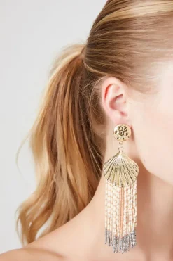 Beaded Seashell Fringe Earrings