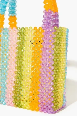 Beaded Striped Tote Bag