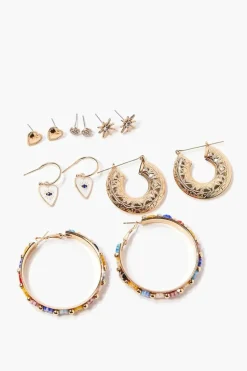 Beaded Stud & Hoop Earrings Set