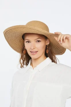 Beaded-Trim Floppy Straw Hat