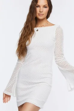 Bell-Sleeve Crochet Mini Dress