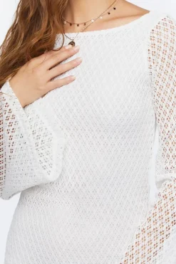 Bell-Sleeve Crochet Mini Dress