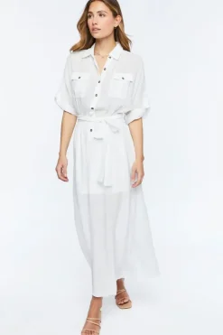 Belted Button-Front Maxi Dress