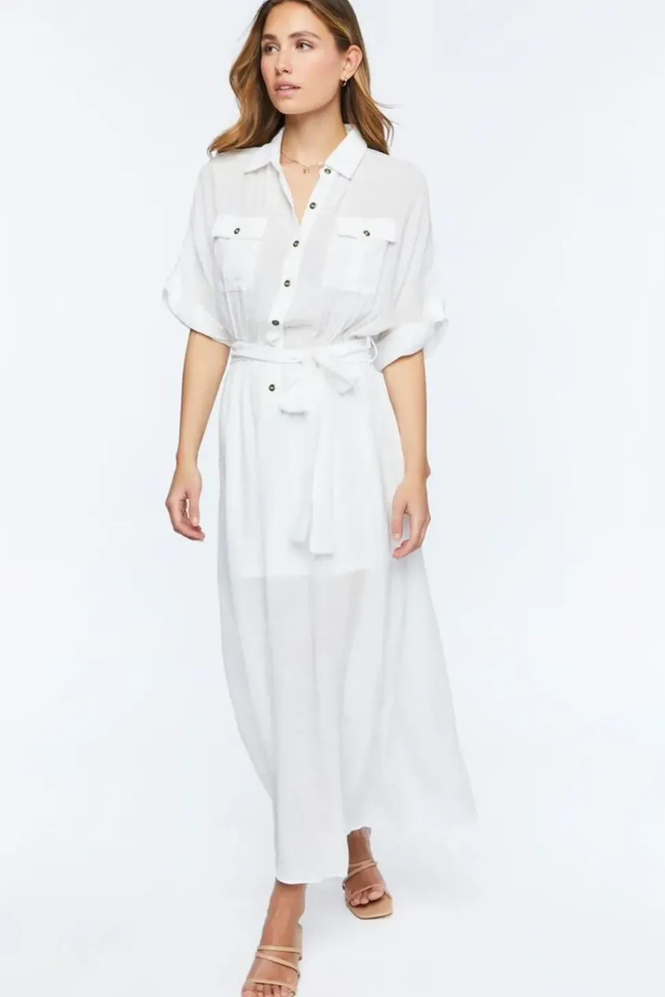 Belted Button-Front Maxi Dress