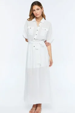 Belted Button-Front Maxi Dress