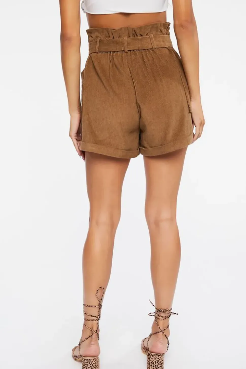 Belted Corduroy Paperbag Shorts