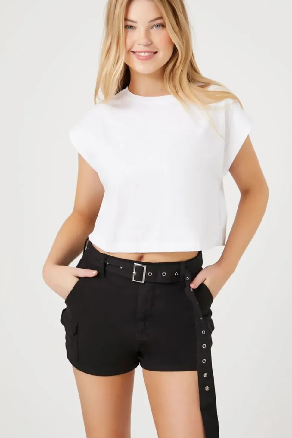 Belted Denim Cargo Shorts