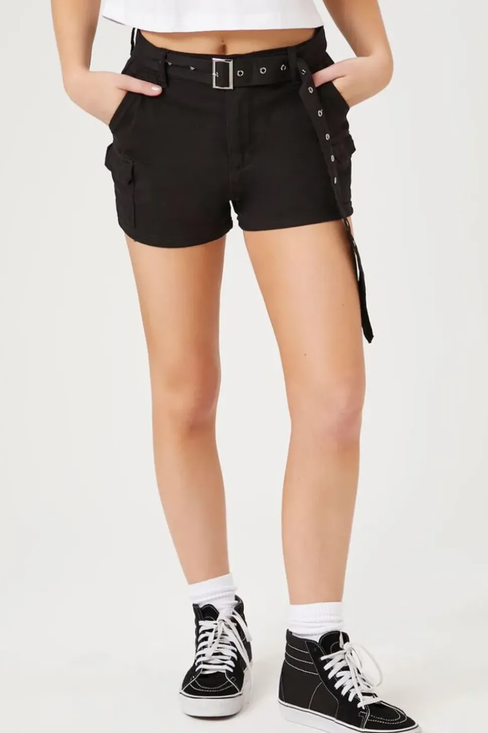 Belted Denim Cargo Shorts