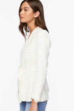 Belted Grid Plaid Tweed Blazer